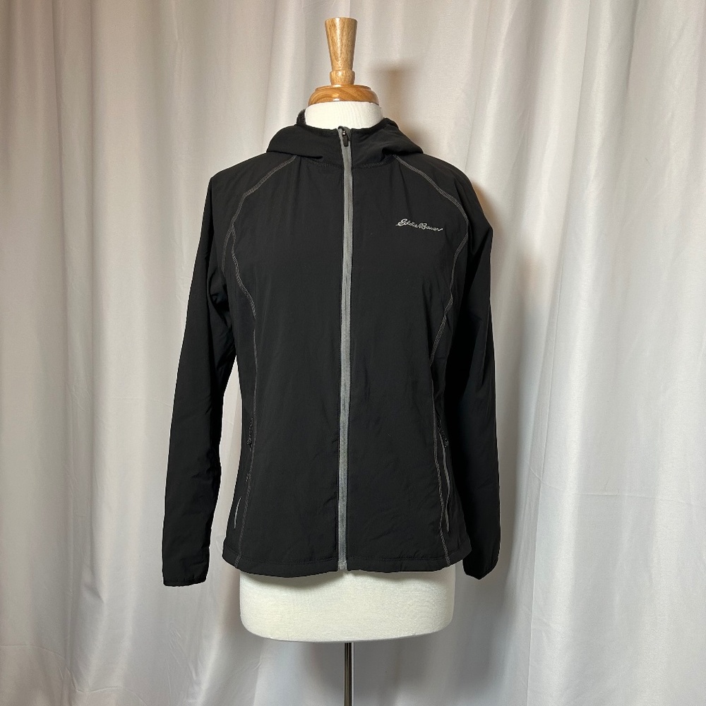 EDDIE BAUER BLACK WOMEN'S SPORT HOODED FULL-ZIP FLEECE JACKET - SIZE LARGE